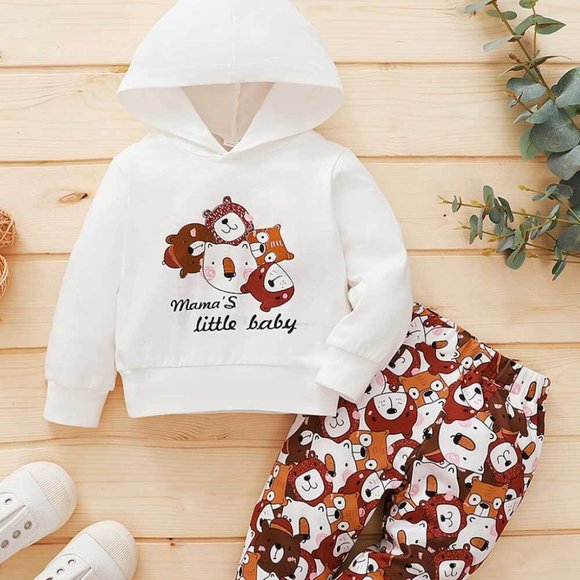 BABY BEAR GRAPHIC HOODIE AND PRINTED JOGGERS SET - Picture 1 of 7